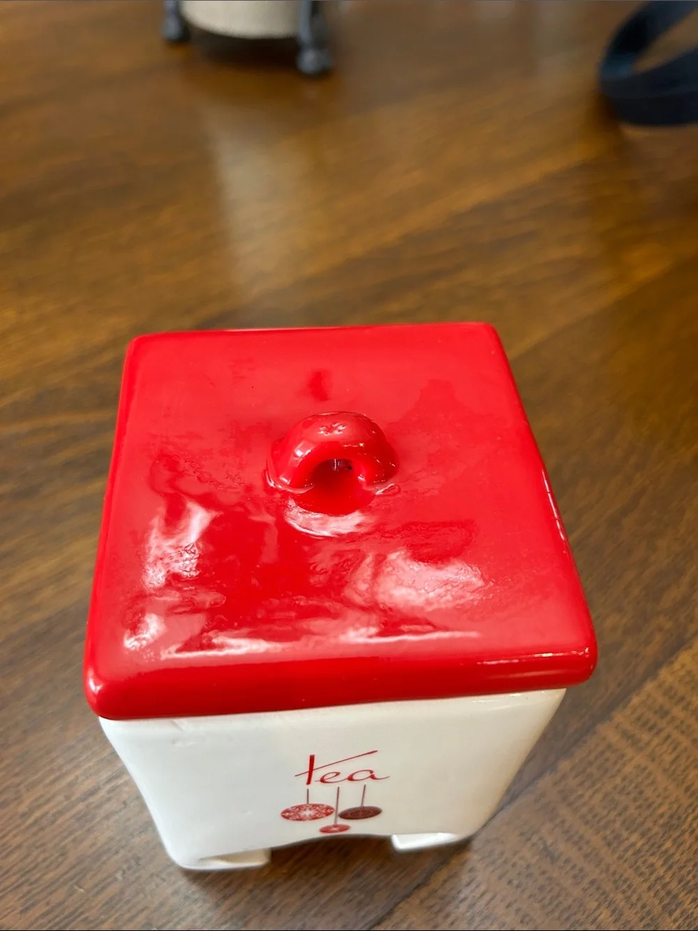 Target White Ceramic Tea Canister with Red Lid and Motif